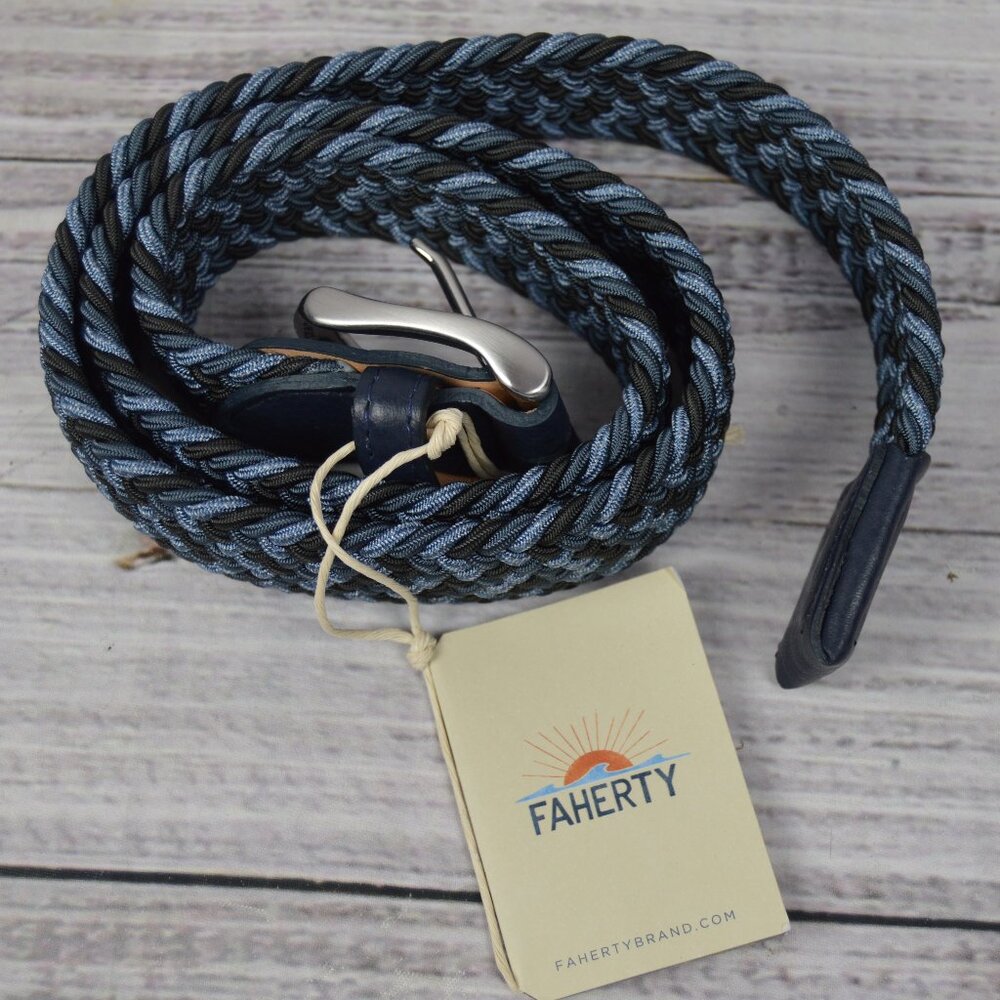FAHERTY Men's 32 Waist Woven Belt Cerulean Mix Made in USA $148 NEW - Picture 1 of 11